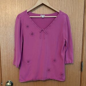 J. Jill pink shirt with floral details size L (thread not beads)